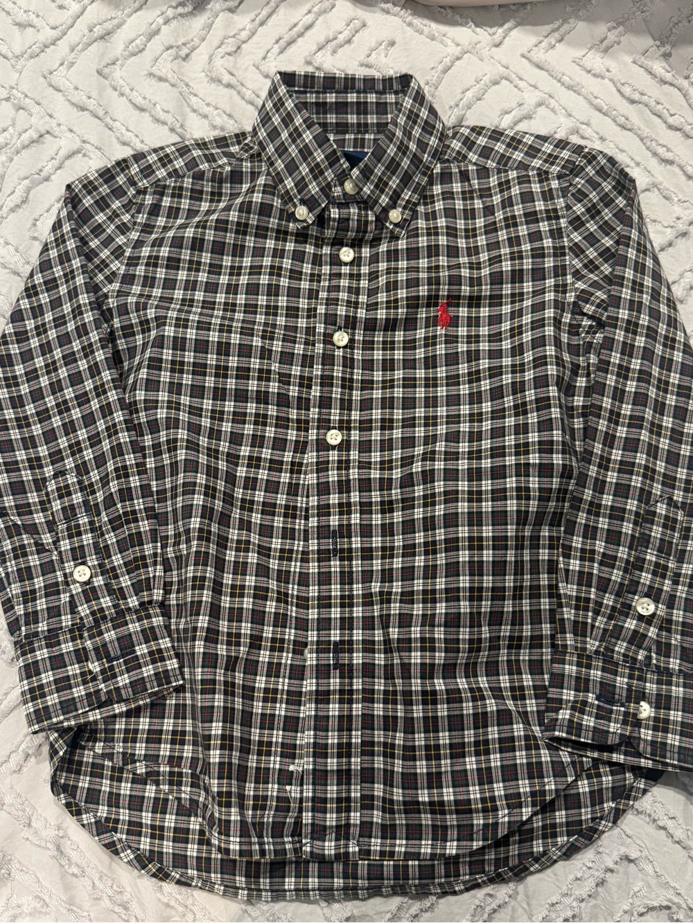Ralph Lauren Black and White Plaid Button-Down Shirt with Red Pony NWOT